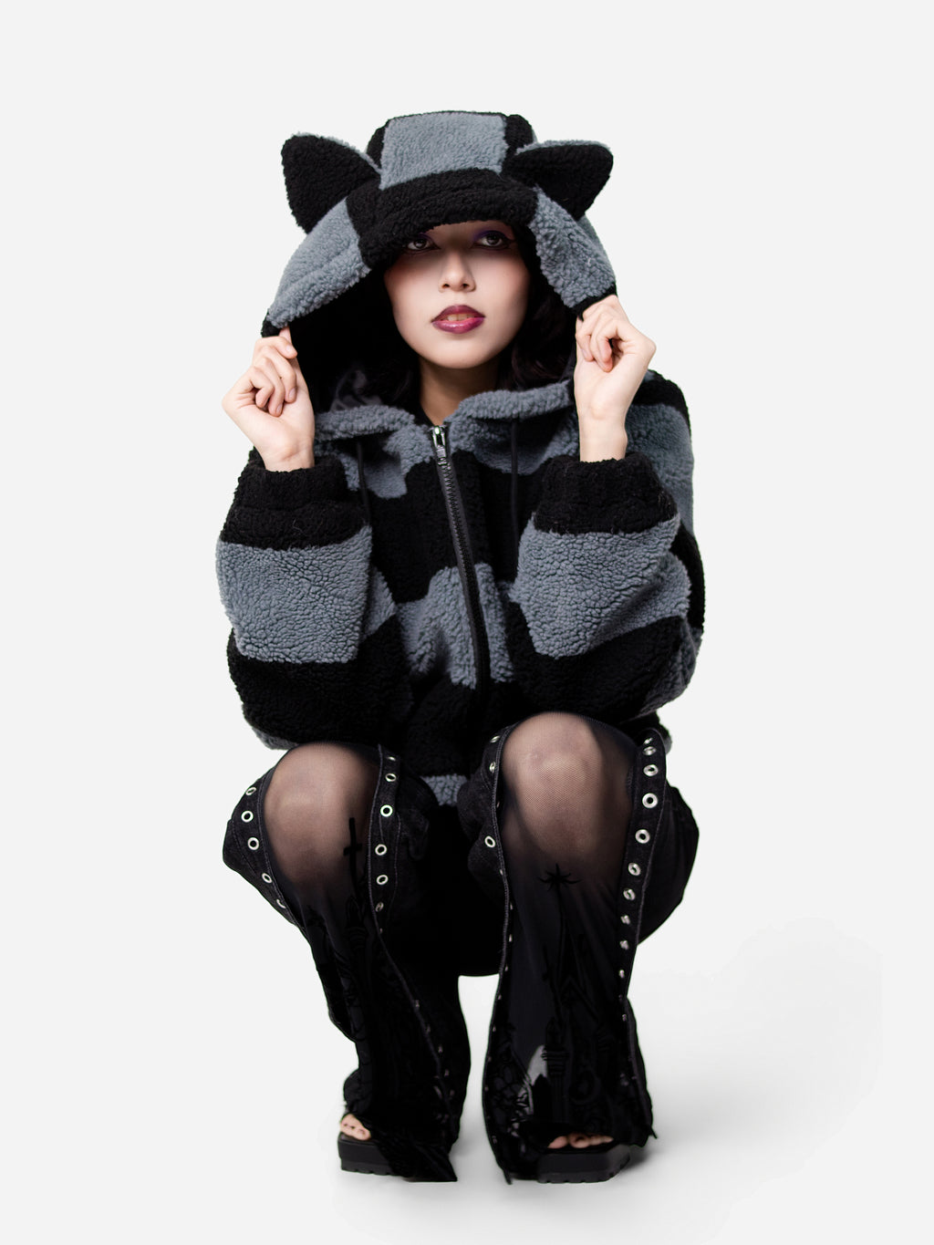 Black Cat Energy Hooded Sherpa Jacket