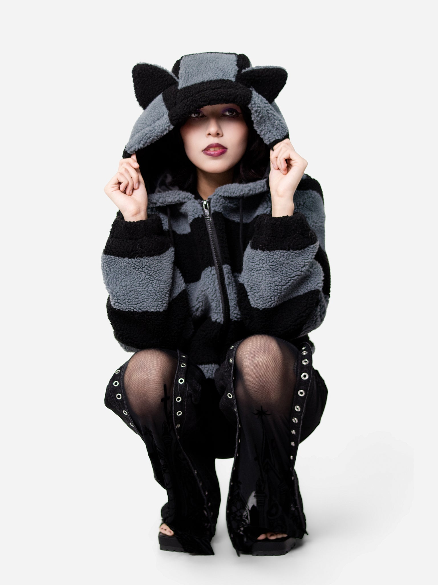 Black Cat Energy Hooded Sherpa Jacket