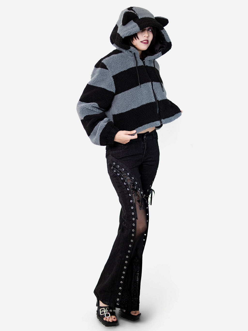 Black Cat Energy Hooded Sherpa Jacket