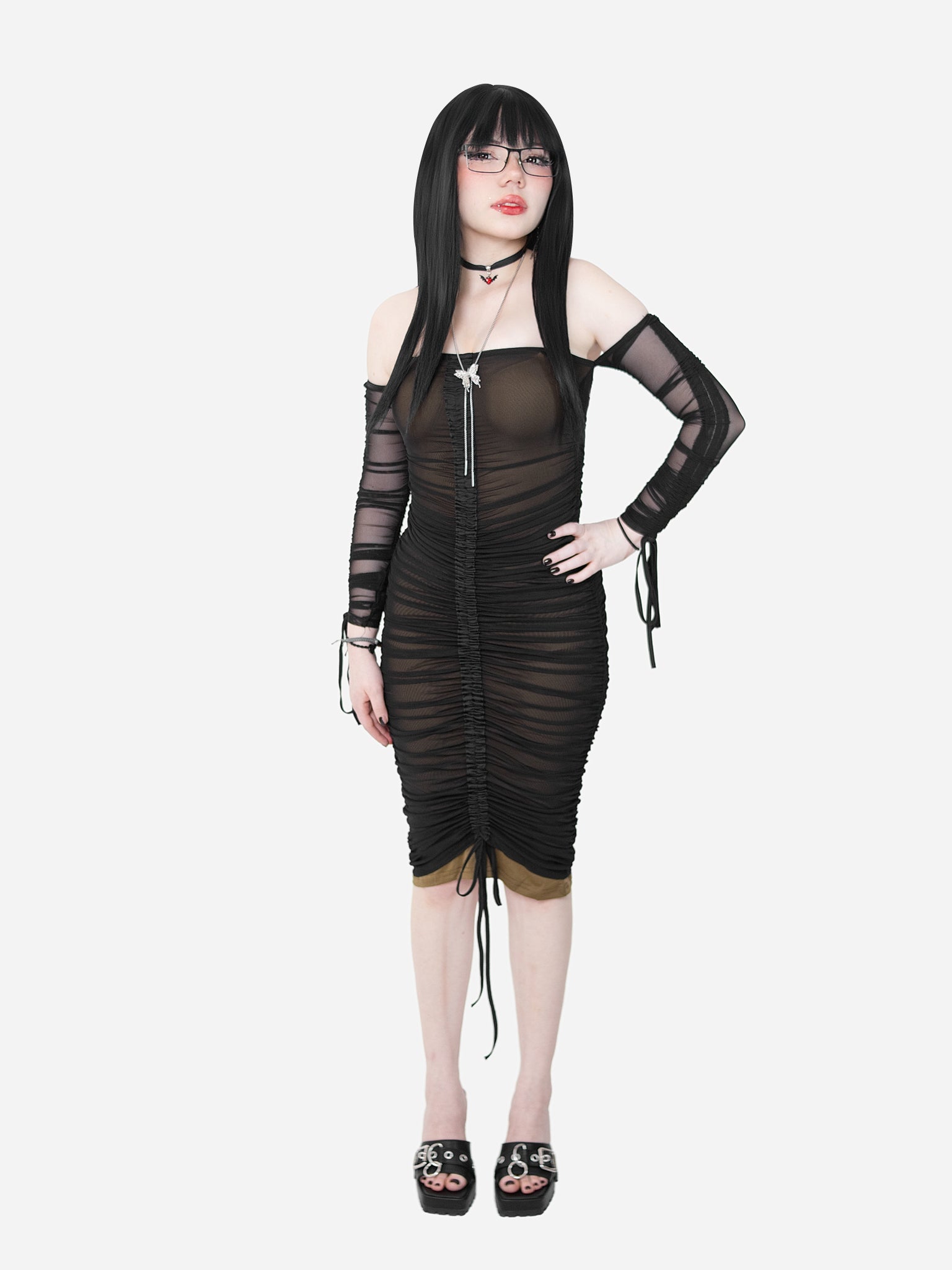 Swipe Left Mesh Midi Dress