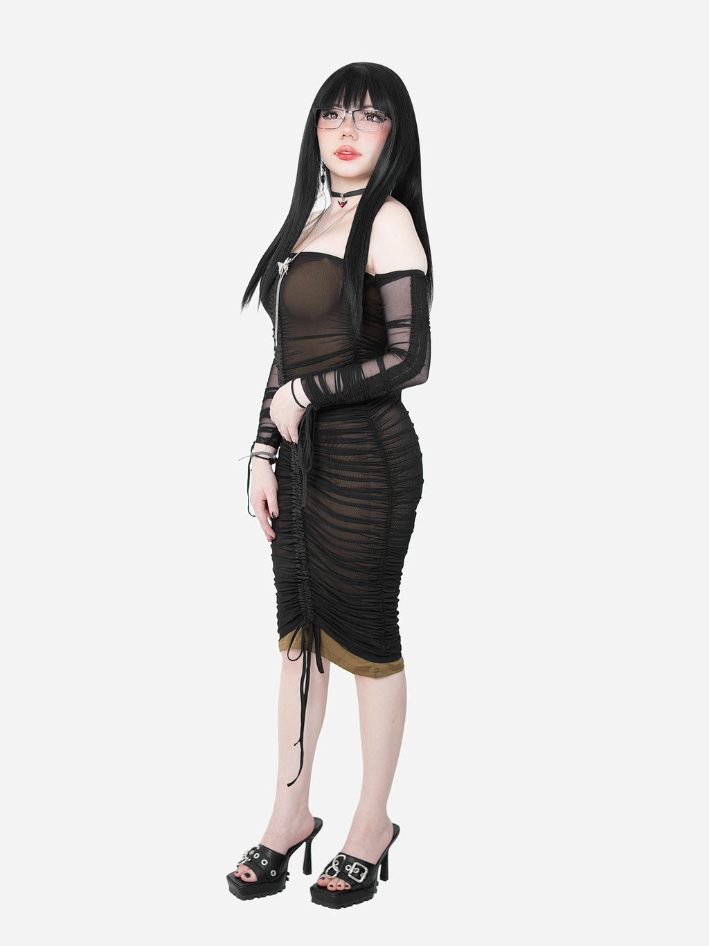Swipe Left Mesh Midi Dress