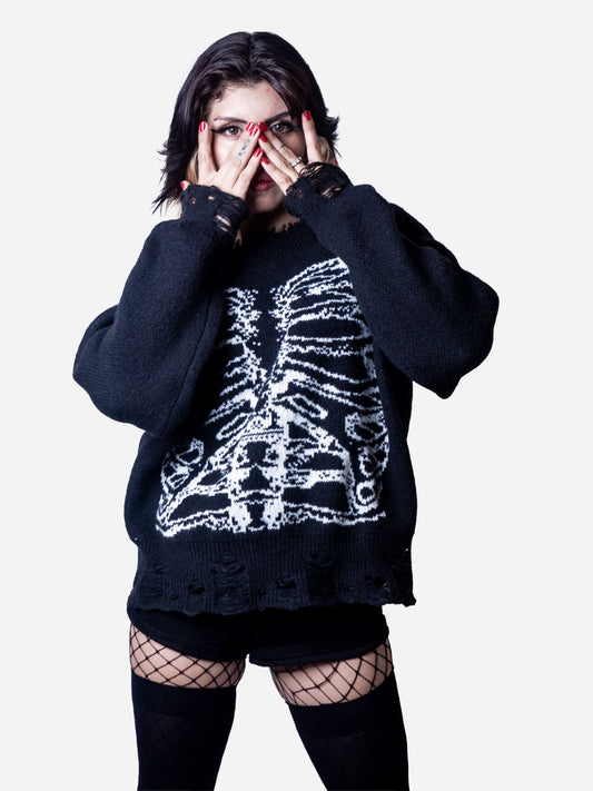 Black Ripped Skeleton Knit