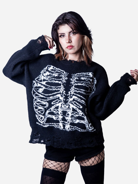 Black Ripped Skeleton Knit