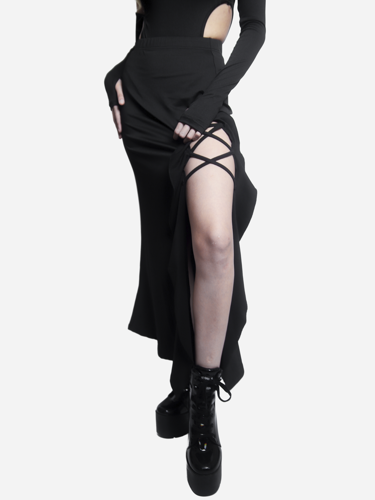 Black Ruffle Maxi Skirt