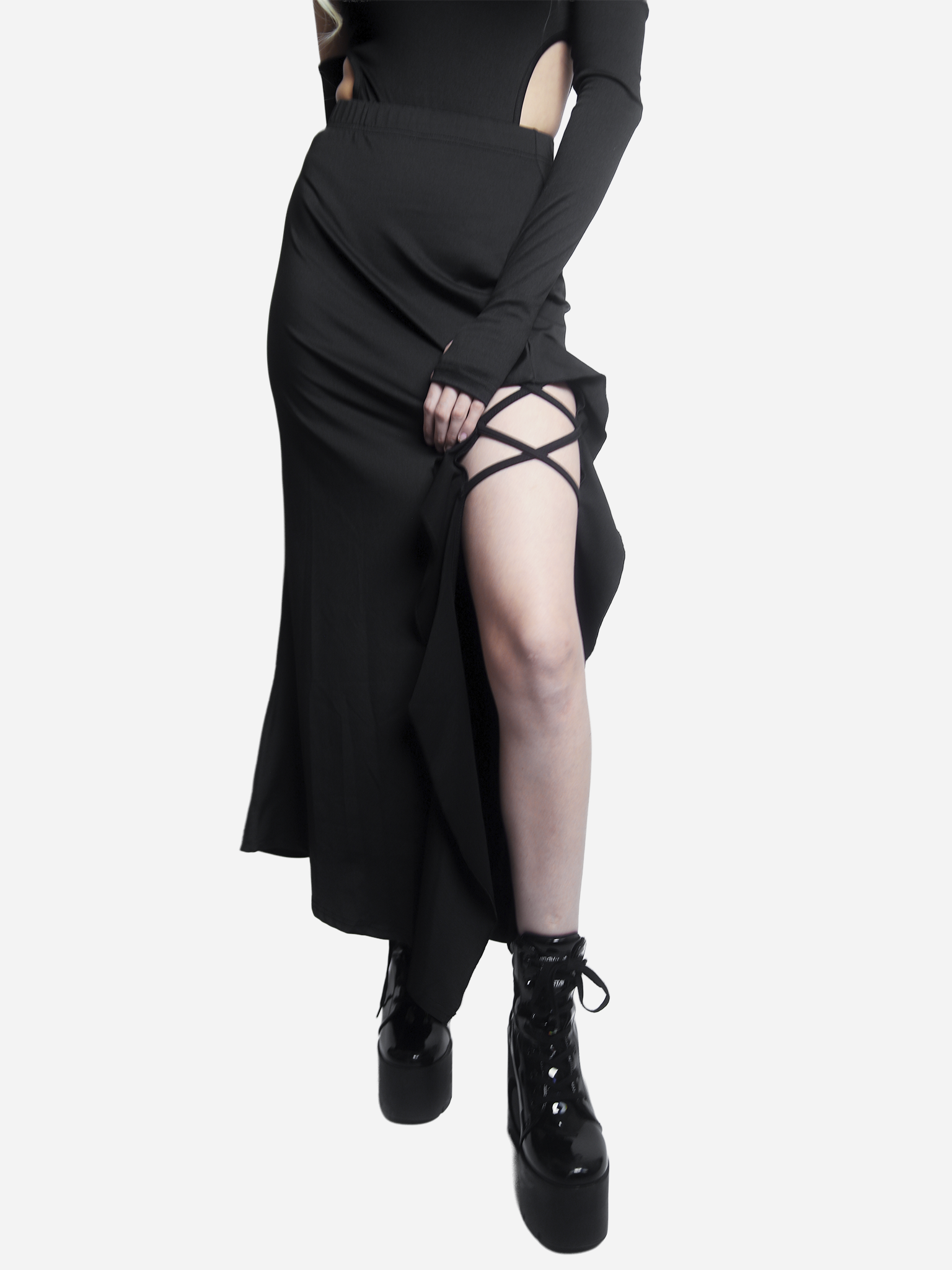 Black Ruffle Maxi Skirt