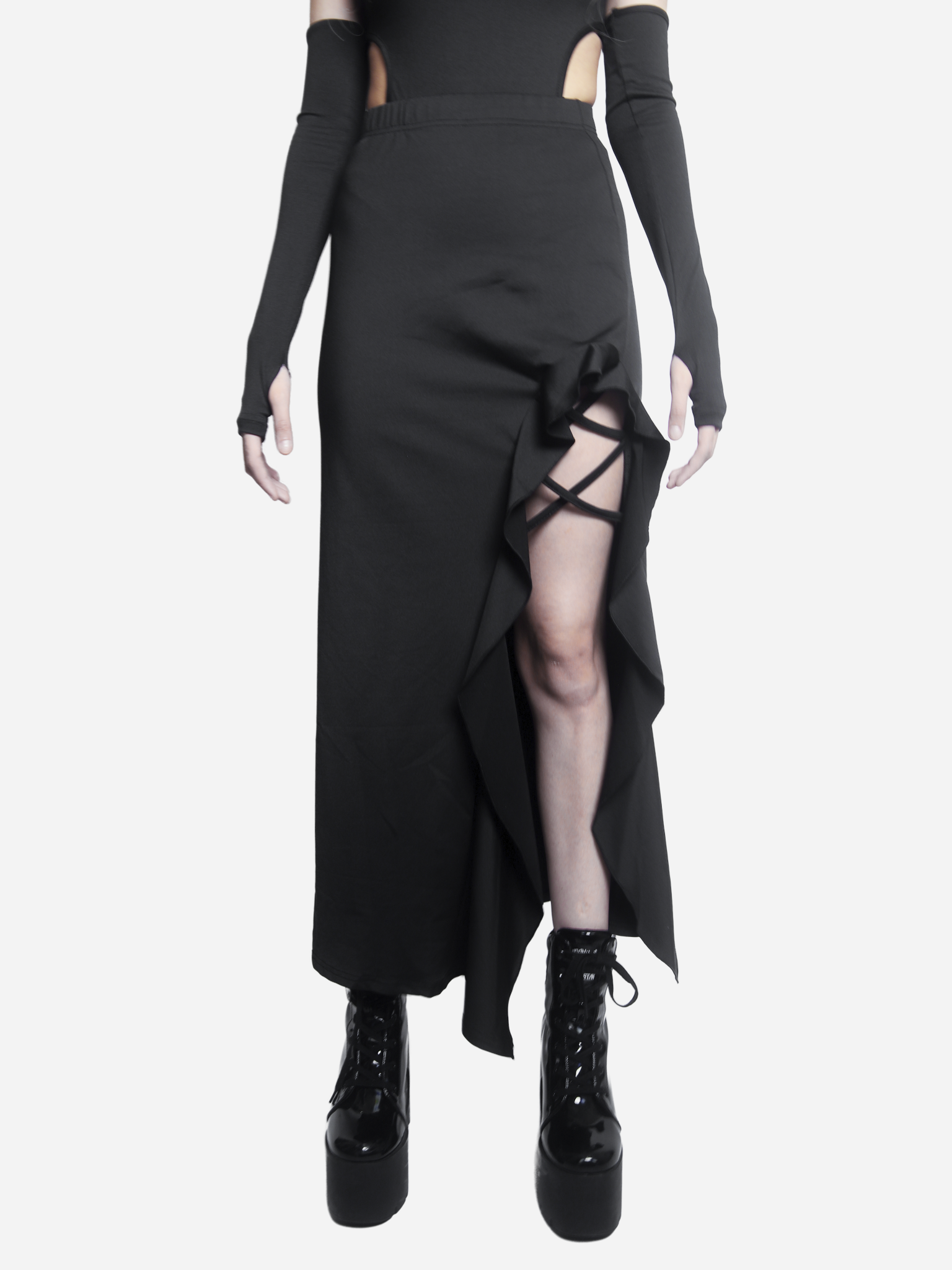 Black Ruffle Maxi Skirt