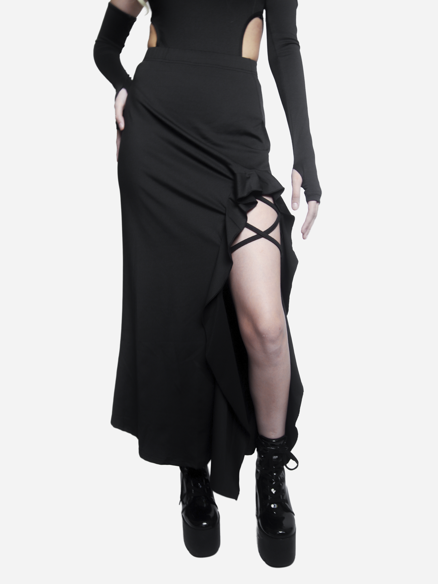 Black Ruffle Maxi Skirt