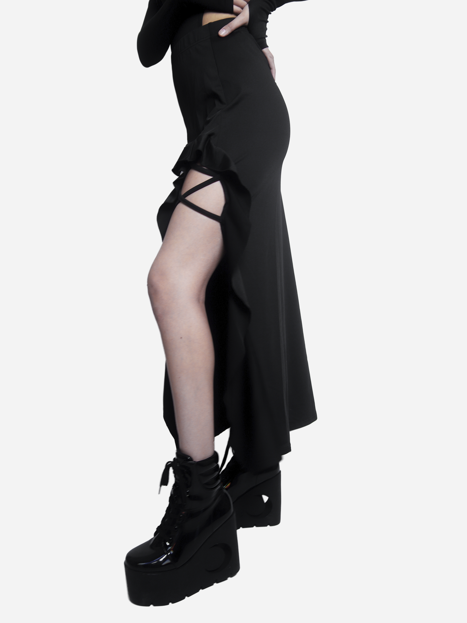 Black Ruffle Maxi Skirt
