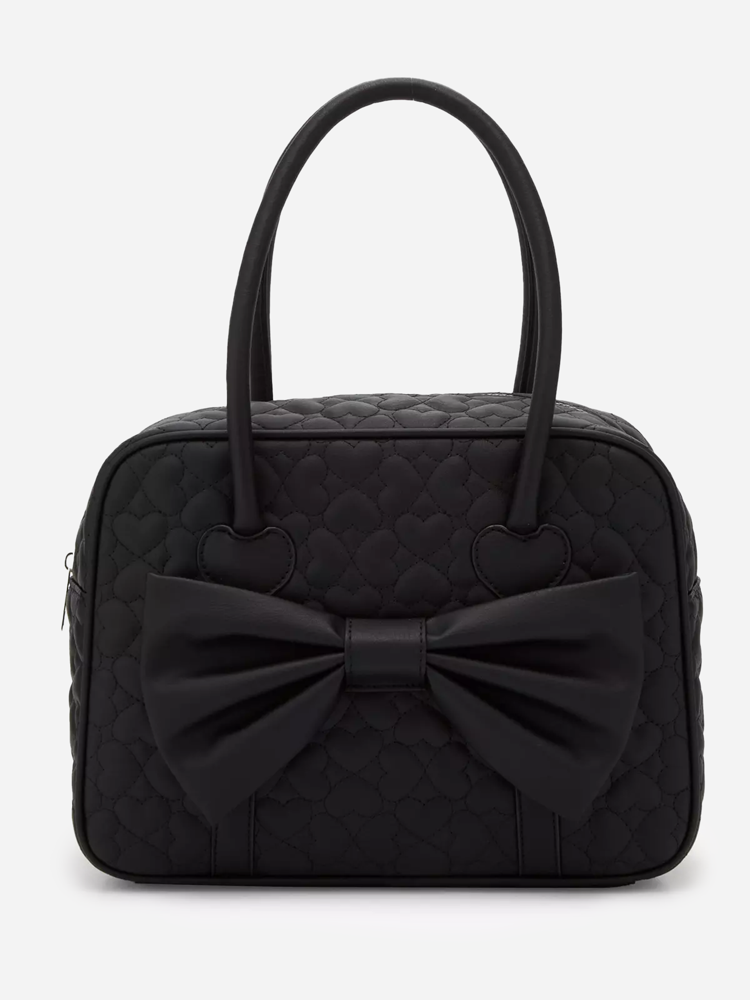 Black Bow Heart Quilted Satchel Bag