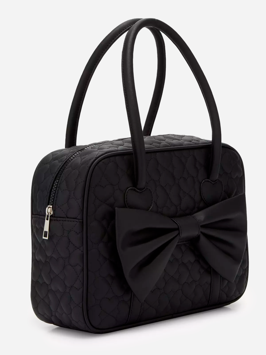 Black Bow Heart Quilted Satchel Bag