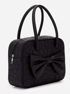 Black Bow Heart Quilted Satchel Bag