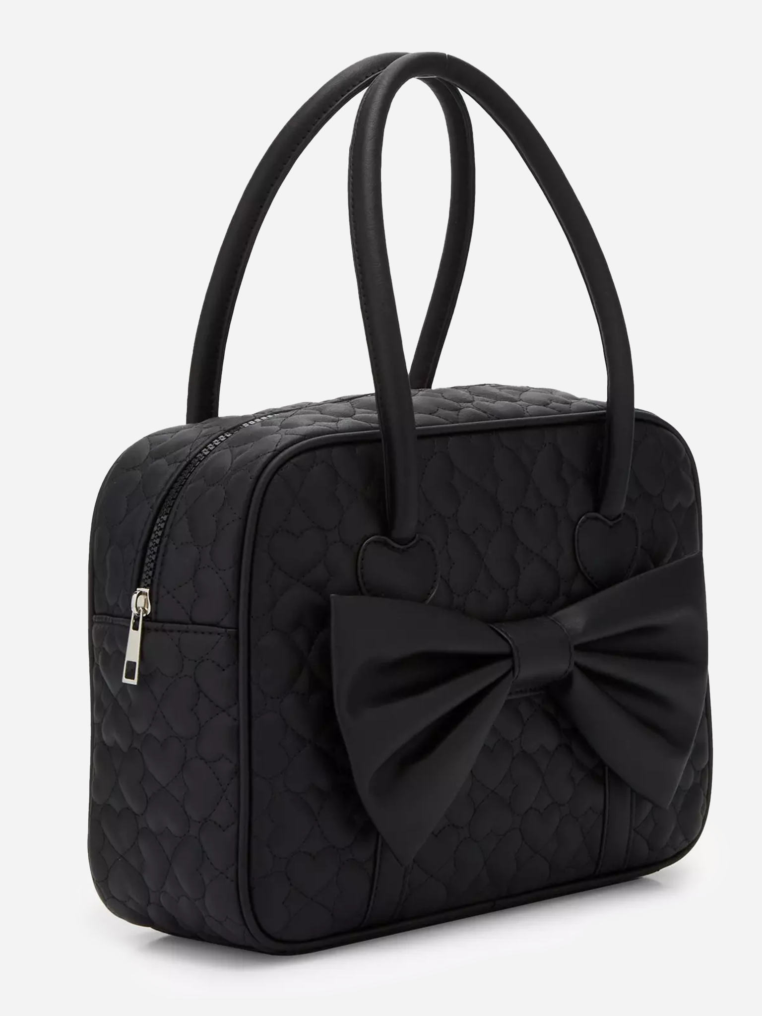 Black Bow Heart Quilted Satchel Bag