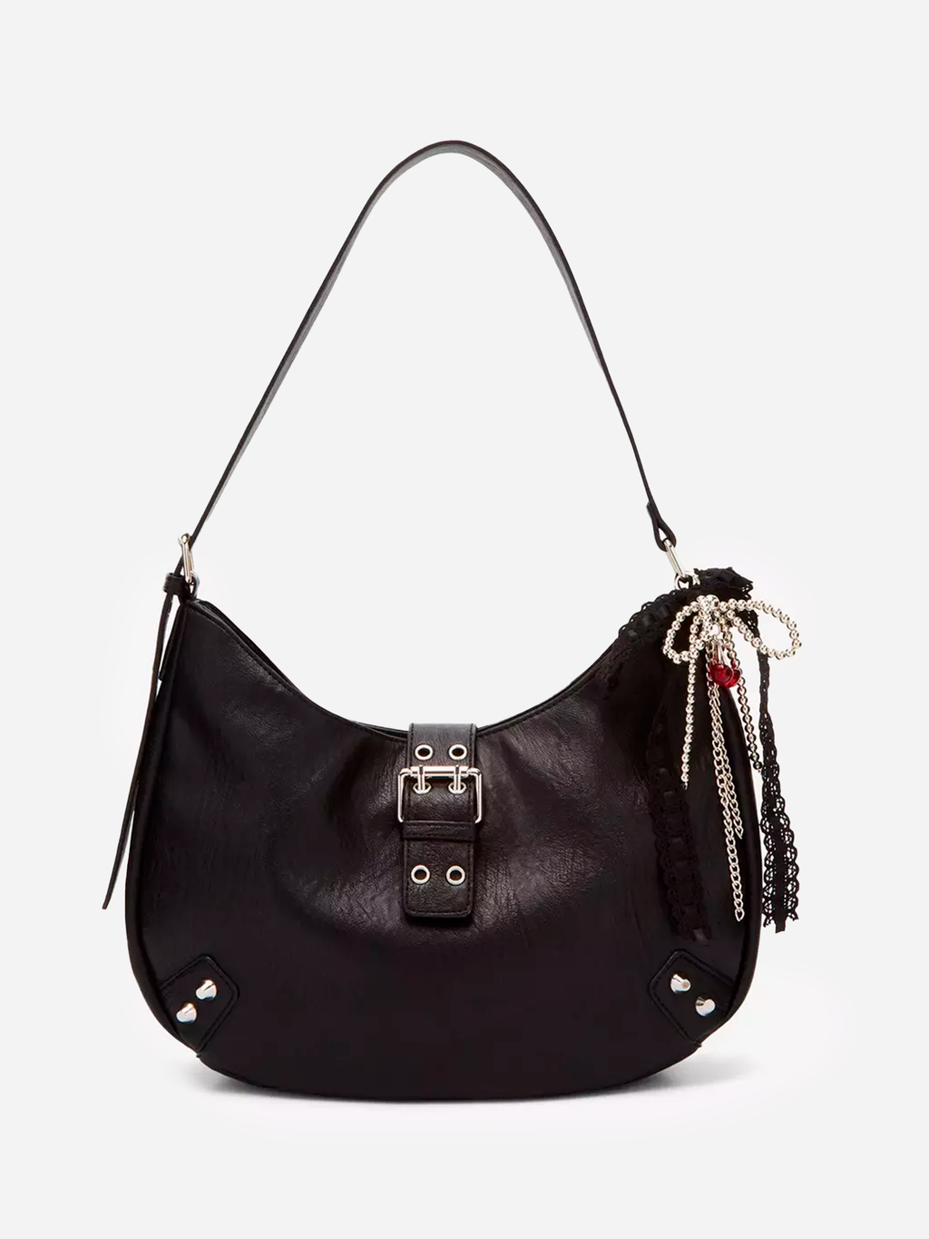 Black Buckle Cherry Bow Shoulder Bag