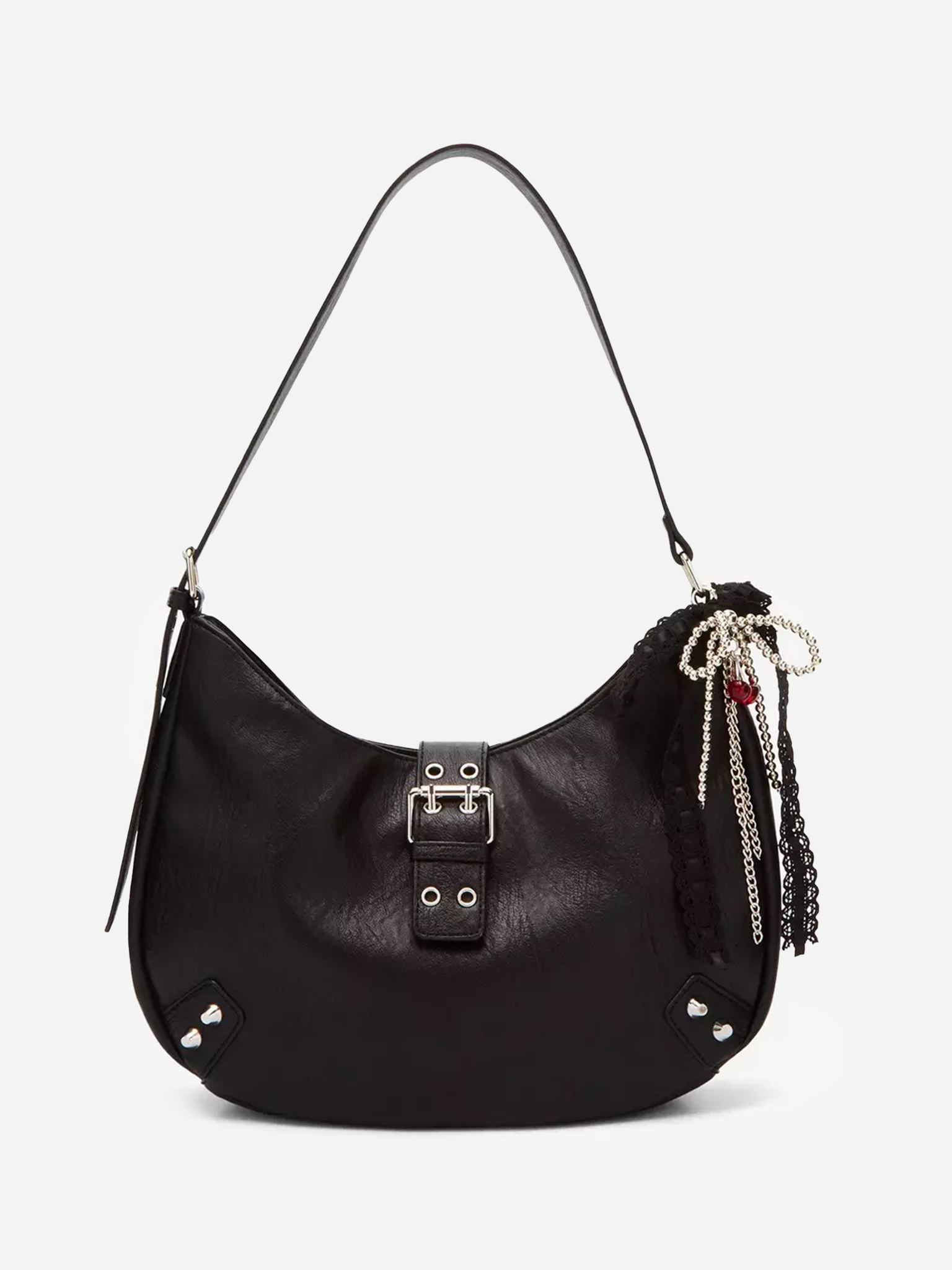 Black Buckle Cherry Bow Shoulder Bag