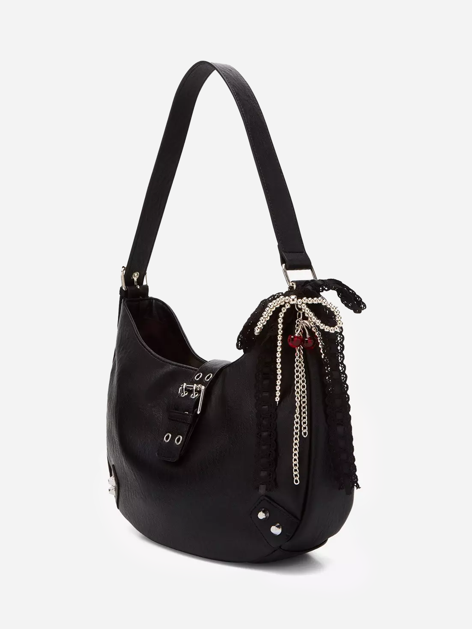 Black Buckle Cherry Bow Shoulder Bag