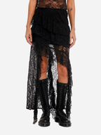 Black Lace Shark Bite Midi Skirt