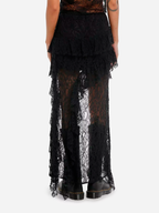 Black Lace Shark Bite Midi Skirt