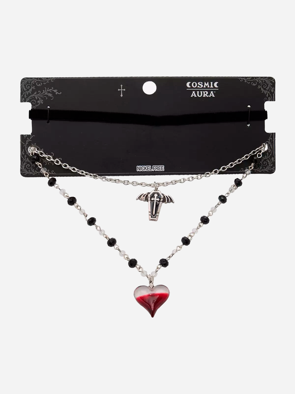 Cosmic Aura Blood Heart Wing Coffin Necklace Set