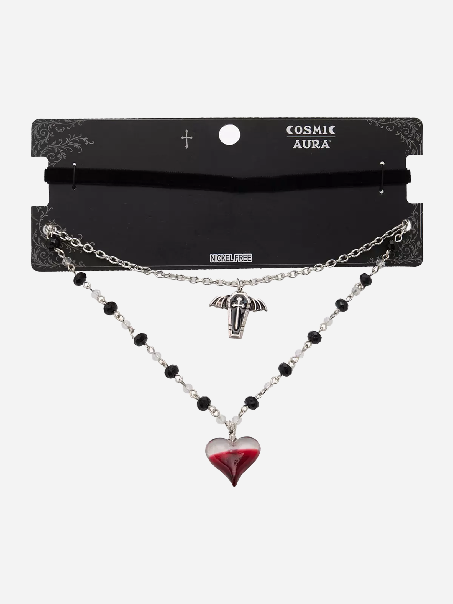 Cosmic Aura Blood Heart Wing Coffin Necklace Set