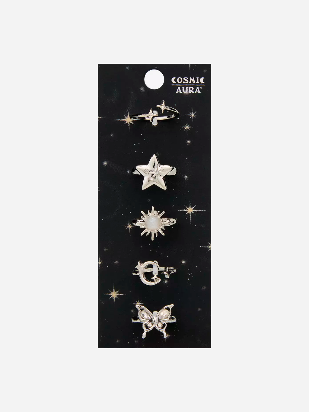 Cosmic Aura Celestial Butterfly Ring Set