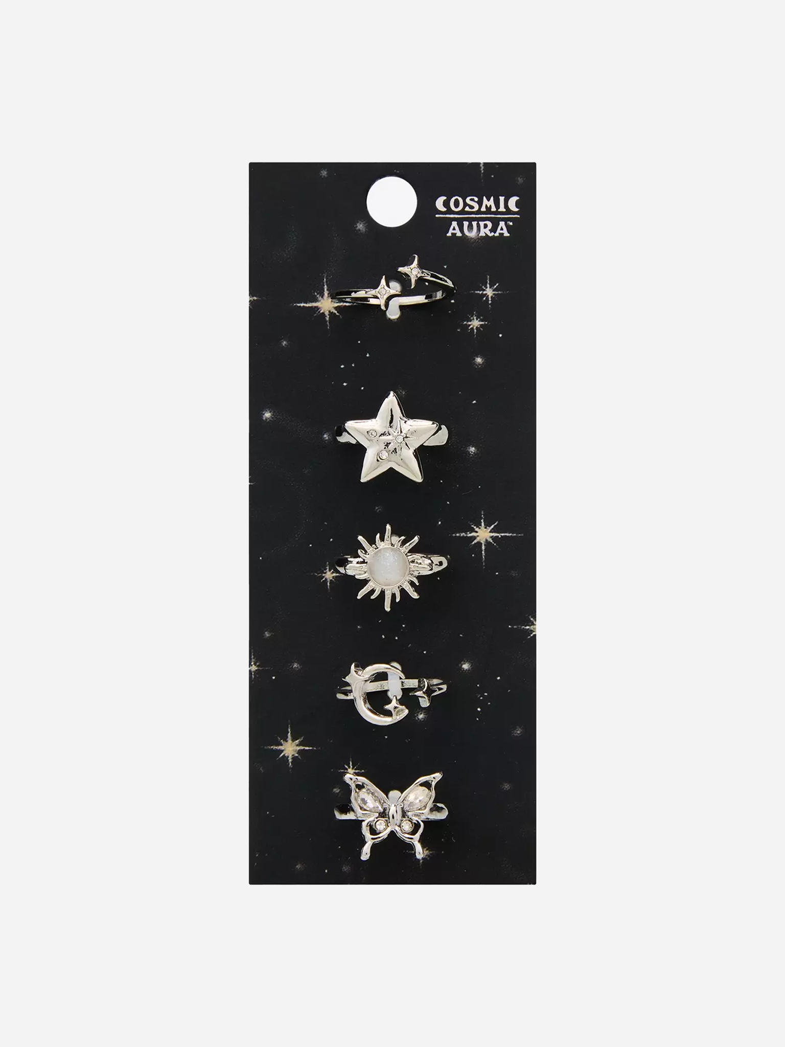 Cosmic Aura Celestial Butterfly Ring Set