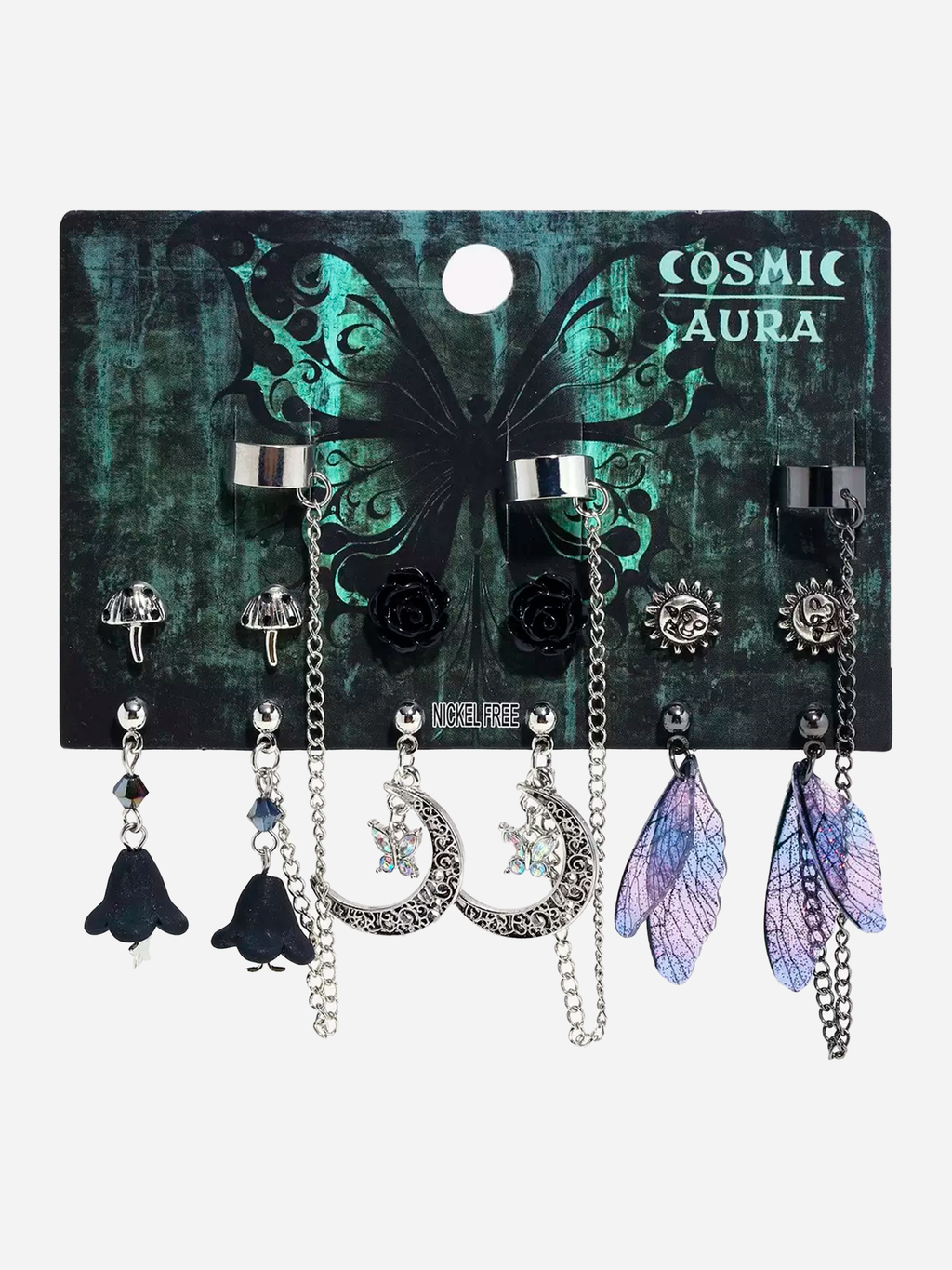 Cosmic Aura Dark Cottage Fairy Cuff Earring Set