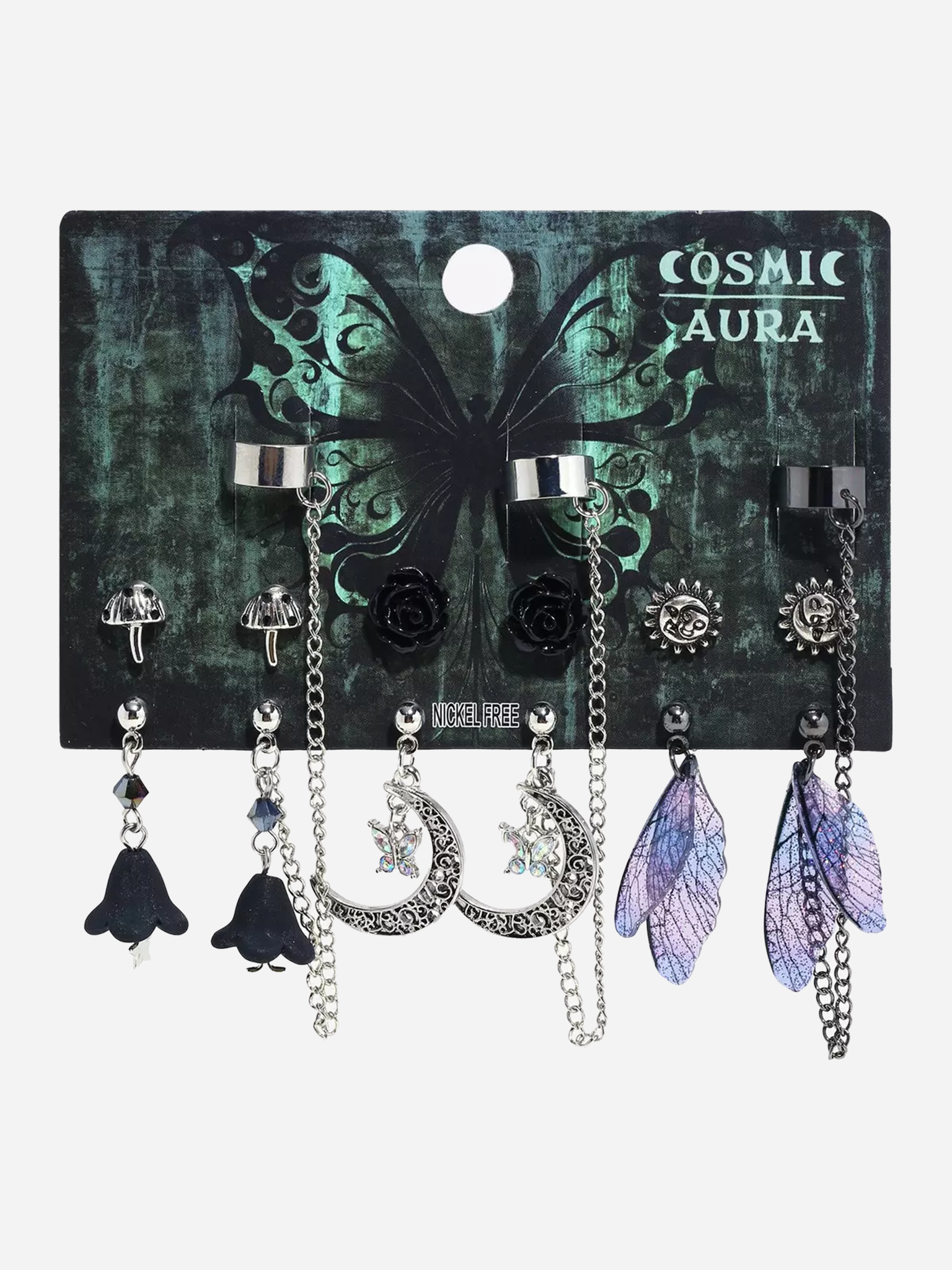 Cosmic Aura Dark Cottage Fairy Cuff Earring Set