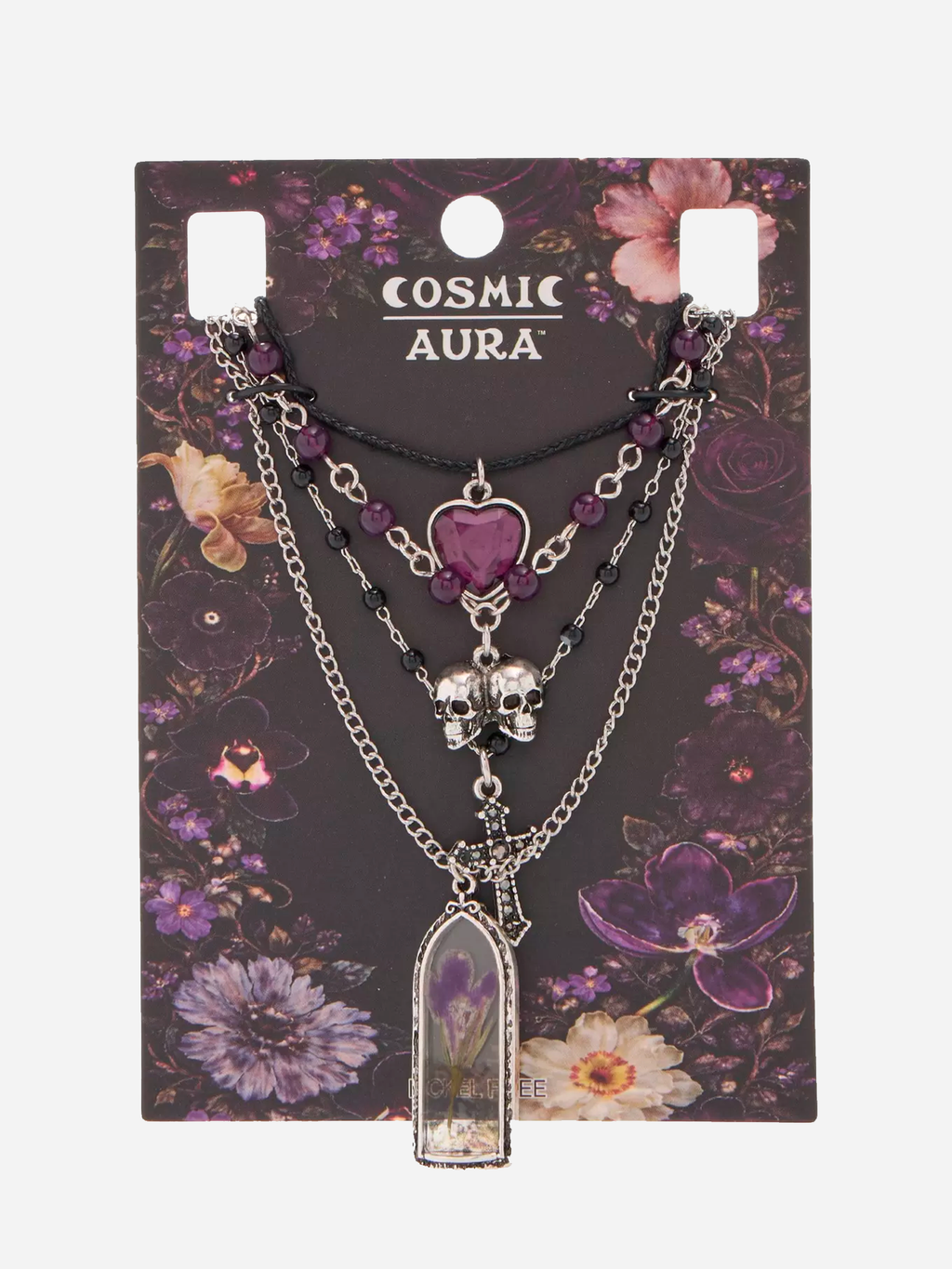 Goth Flower Skull Necklace Set