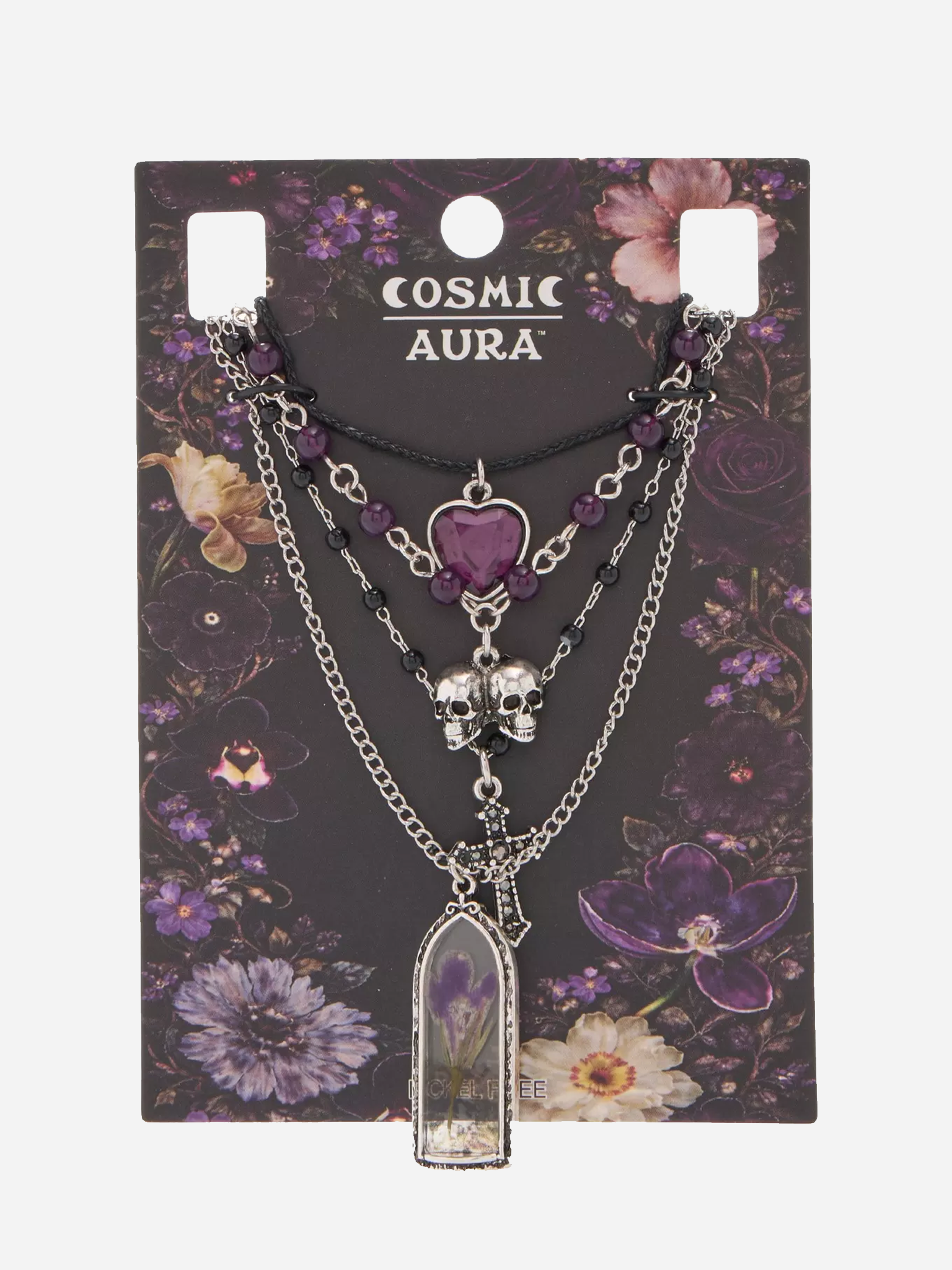 Goth Flower Skull Necklace Set