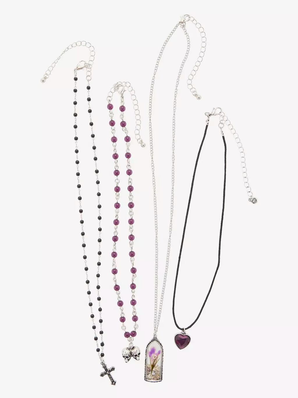 Goth Flower Skull Necklace Set