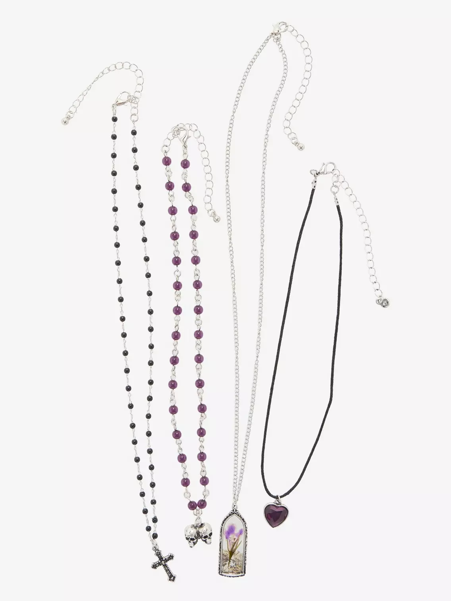 Goth Flower Skull Necklace Set