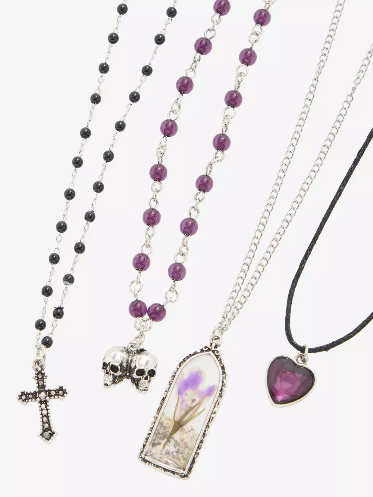 Goth Flower Skull Necklace Set