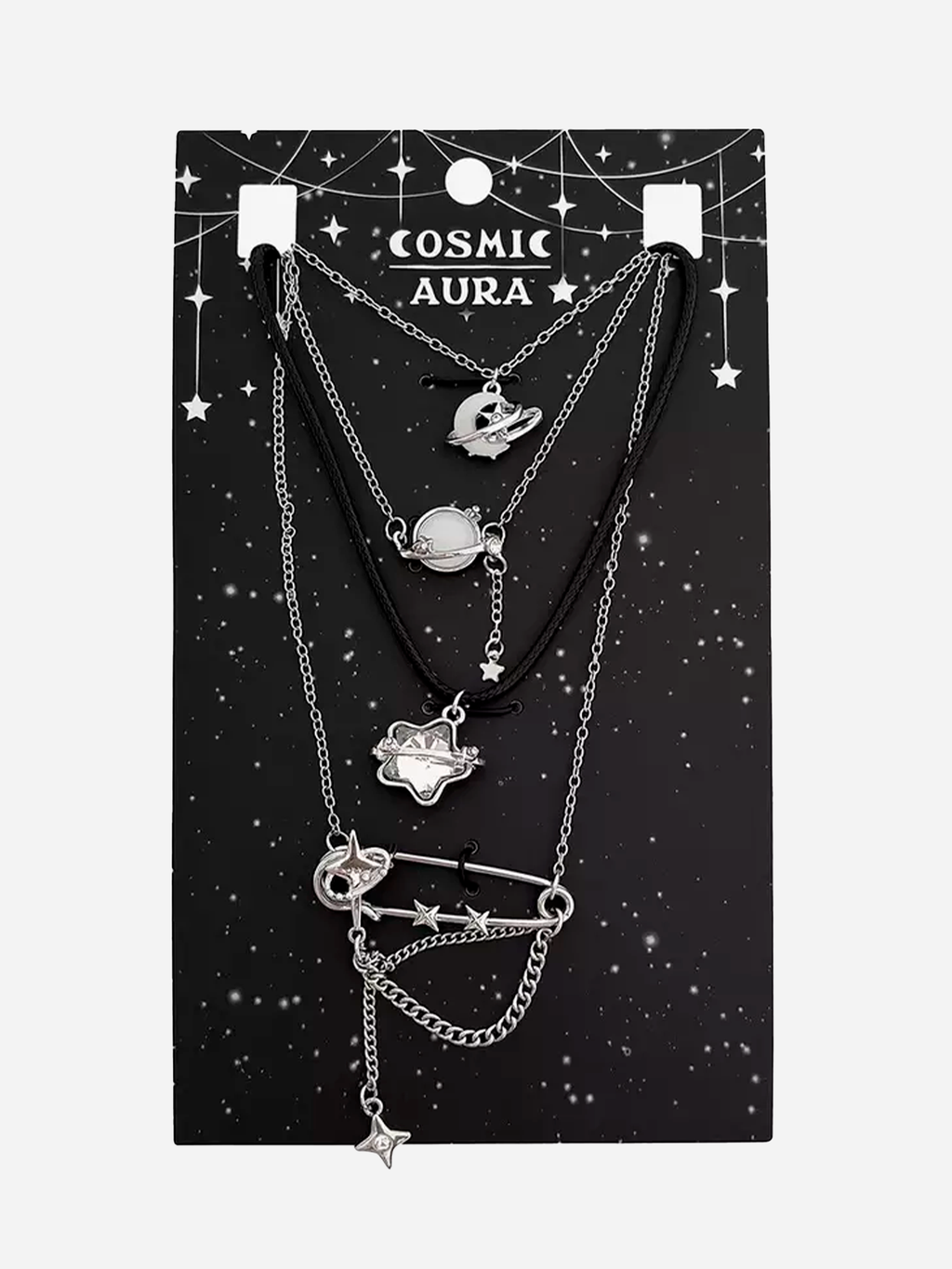 Cosmic Aura Star Orbit Safety Pin Necklace Set
