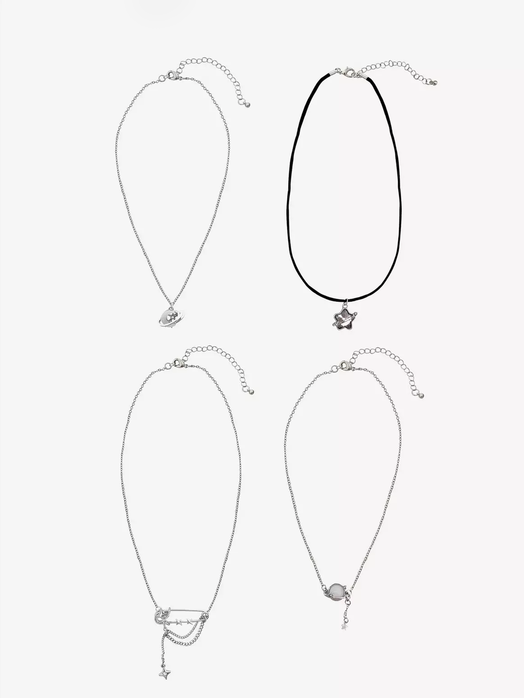 Cosmic Aura Star Orbit Safety Pin Necklace Set