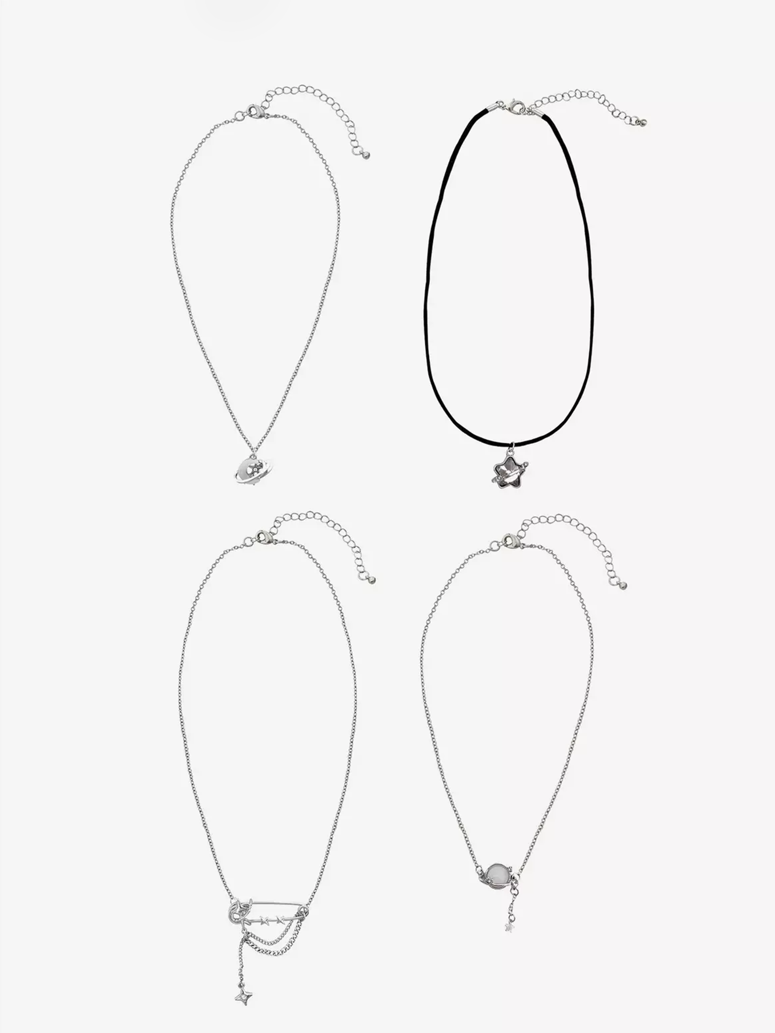 Cosmic Aura Star Orbit Safety Pin Necklace Set
