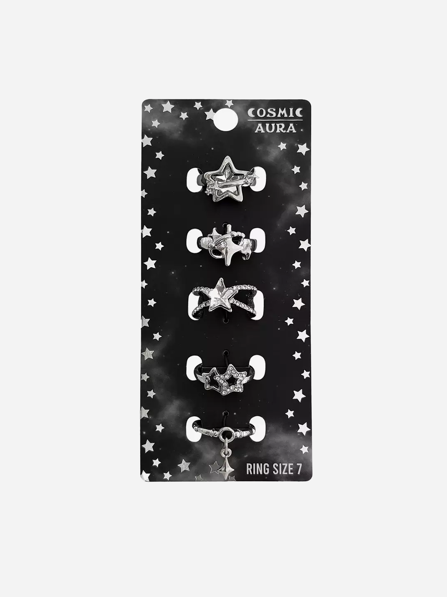 Cosmic Aura Star Rhinestone Ring Set