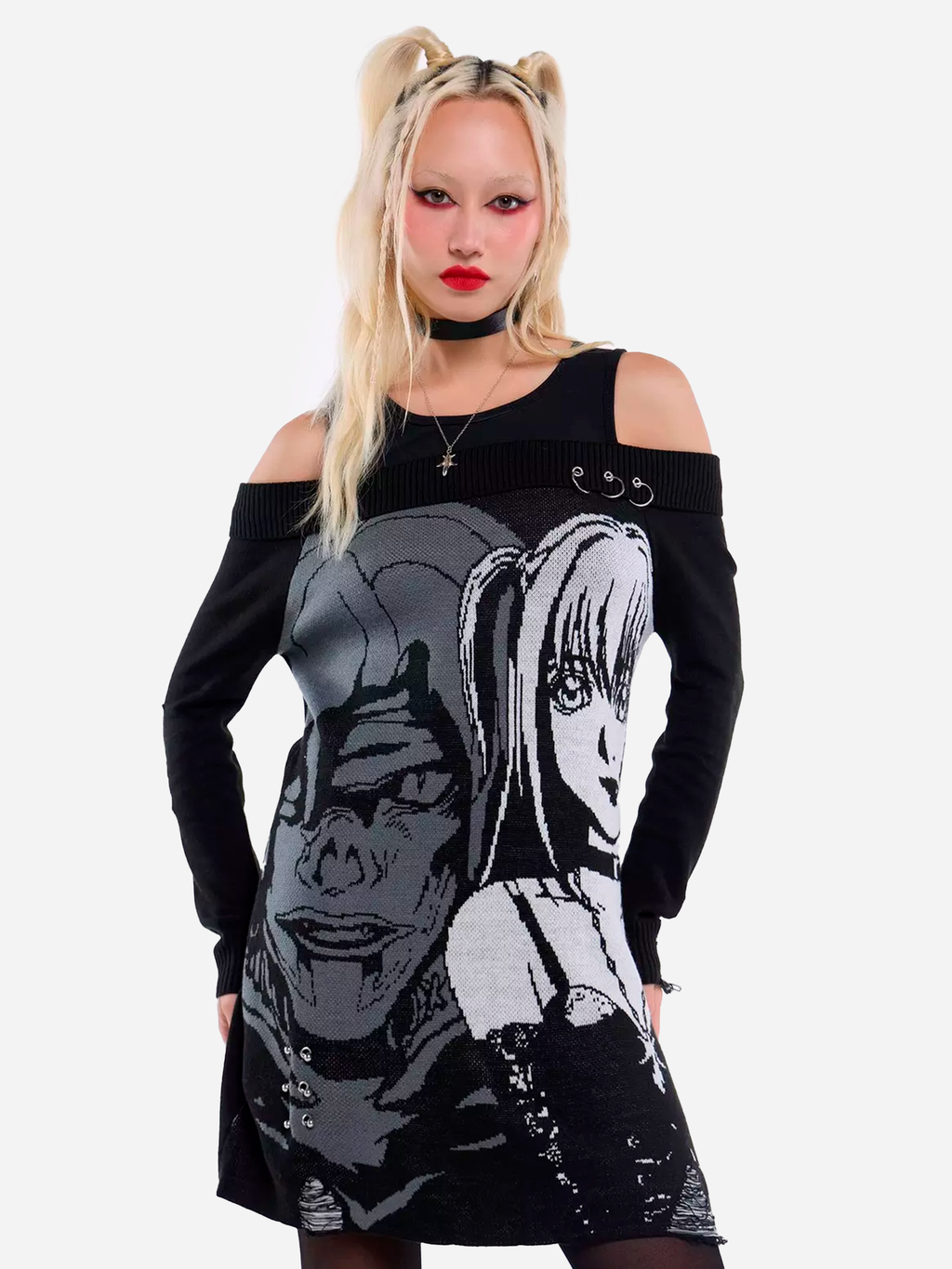 Death Note Misa & Rem Distressed Off-Shoulder Sweater Dress
