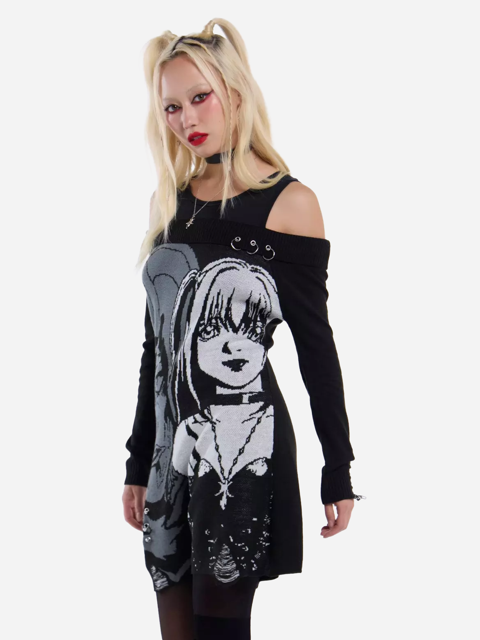 Death Note Misa & Rem Distressed Off-Shoulder Sweater Dress
