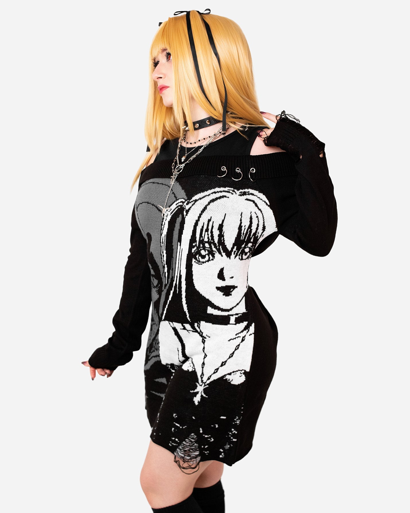 Death Note Misa & Rem Distressed Off-Shoulder Sweater Dress