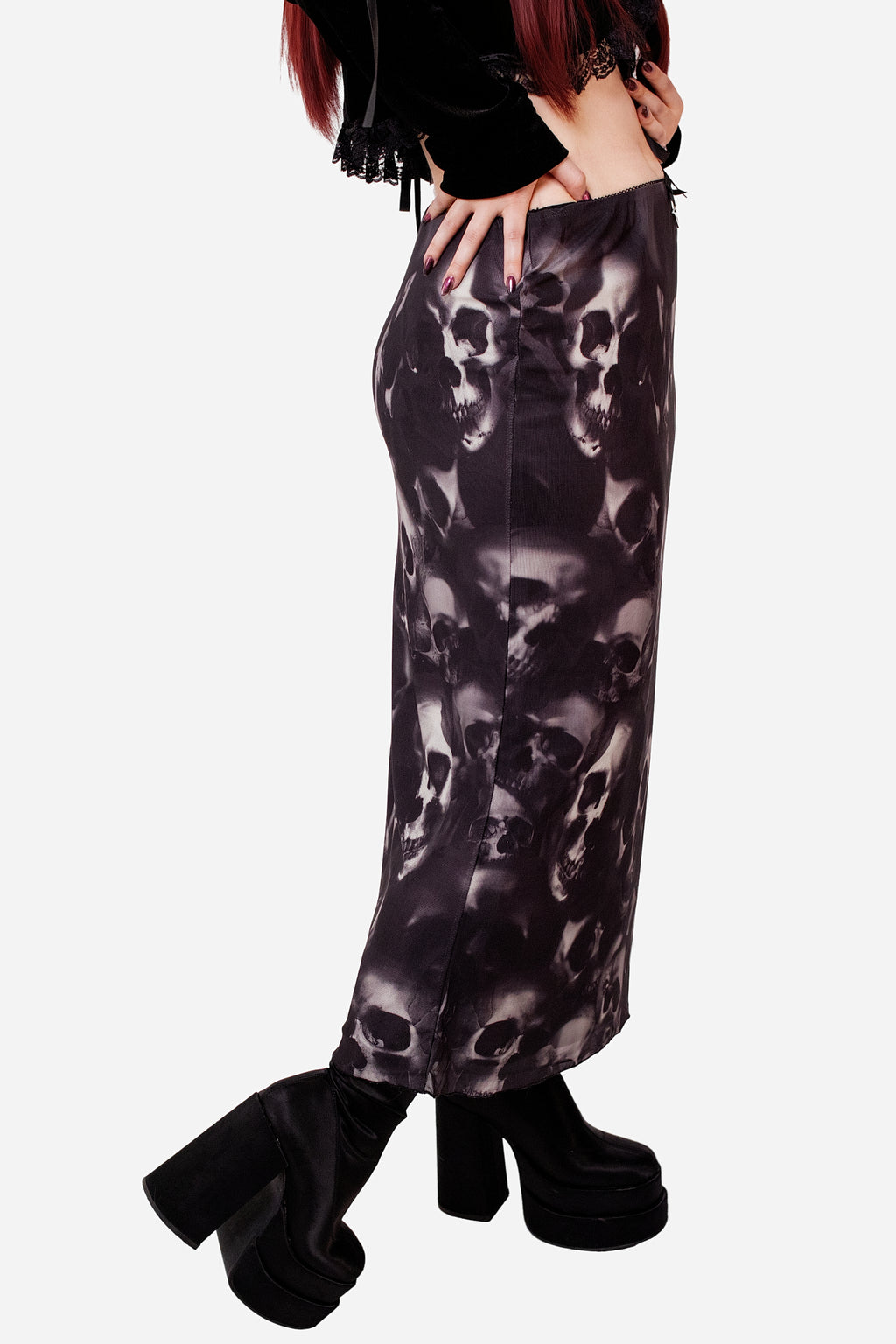 Shadowy Skulls Midi Skirt