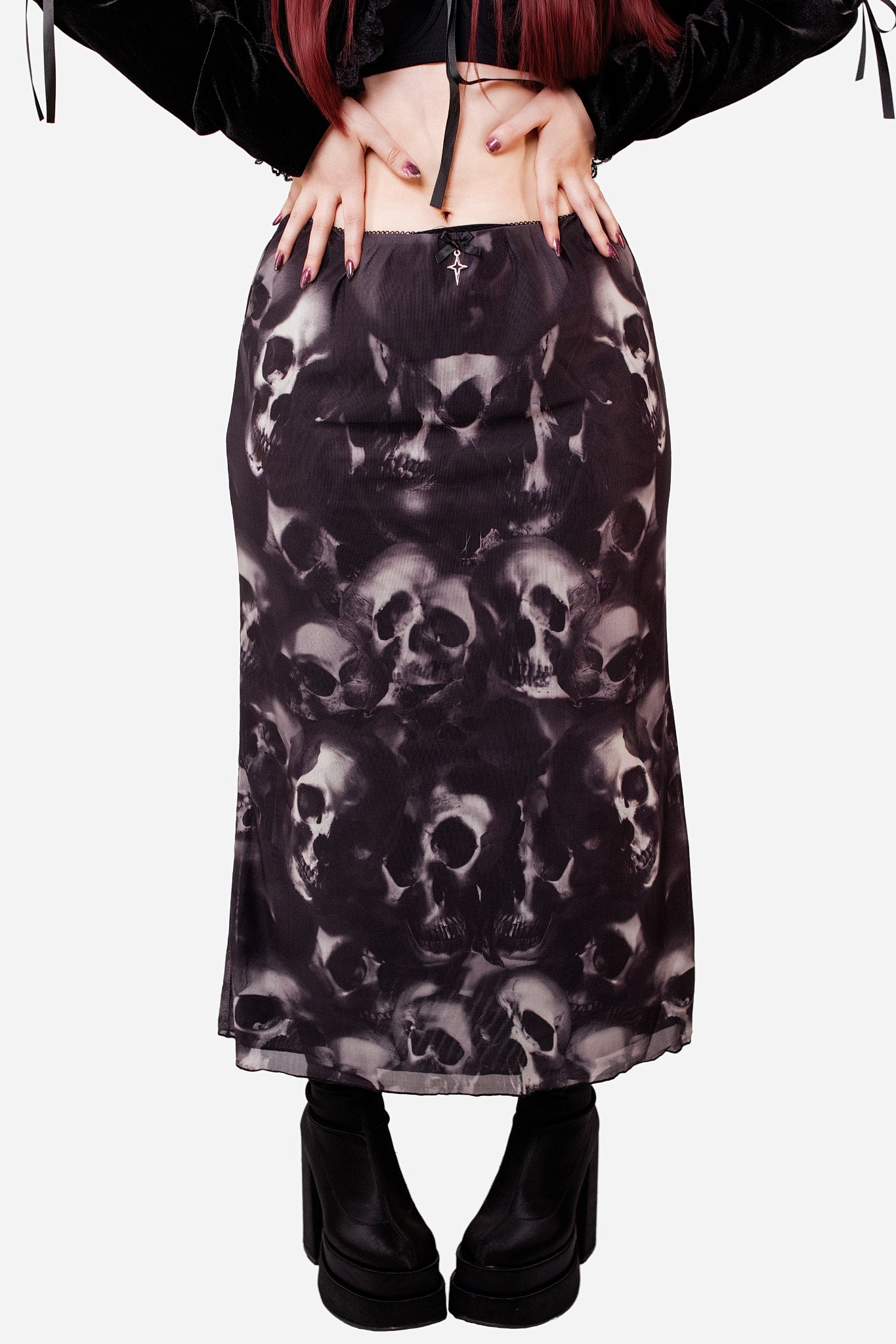 Shadowy Skulls Midi Skirt