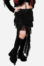 Black Lace Shark Bite Midi Skirt