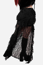 Black Lace Shark Bite Midi Skirt