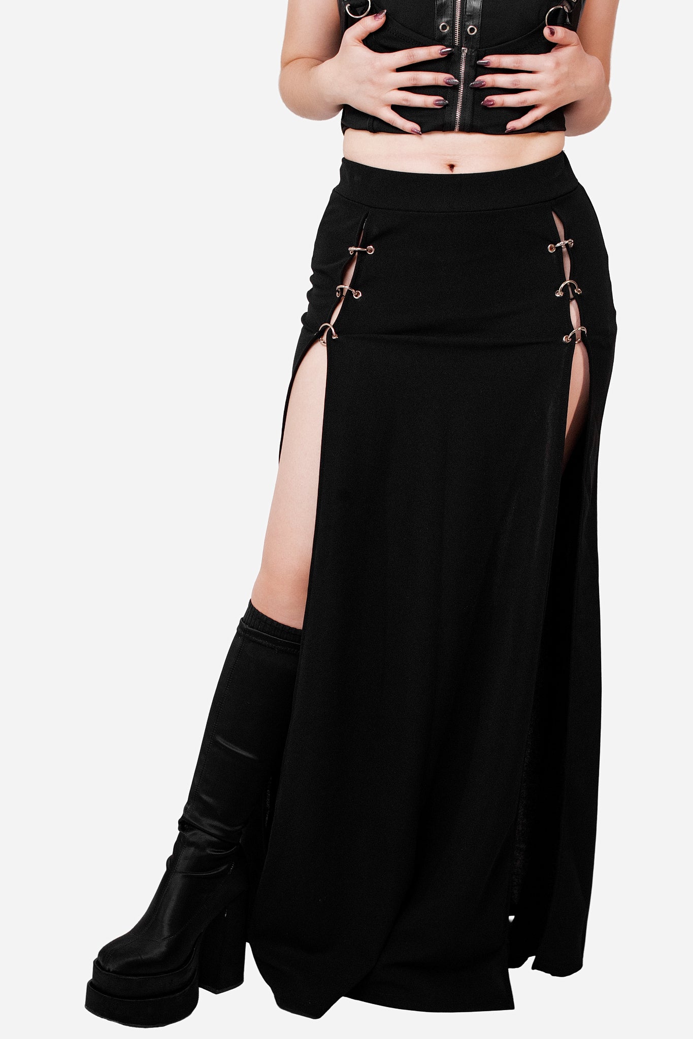 Pierced Split Maxi Skirt