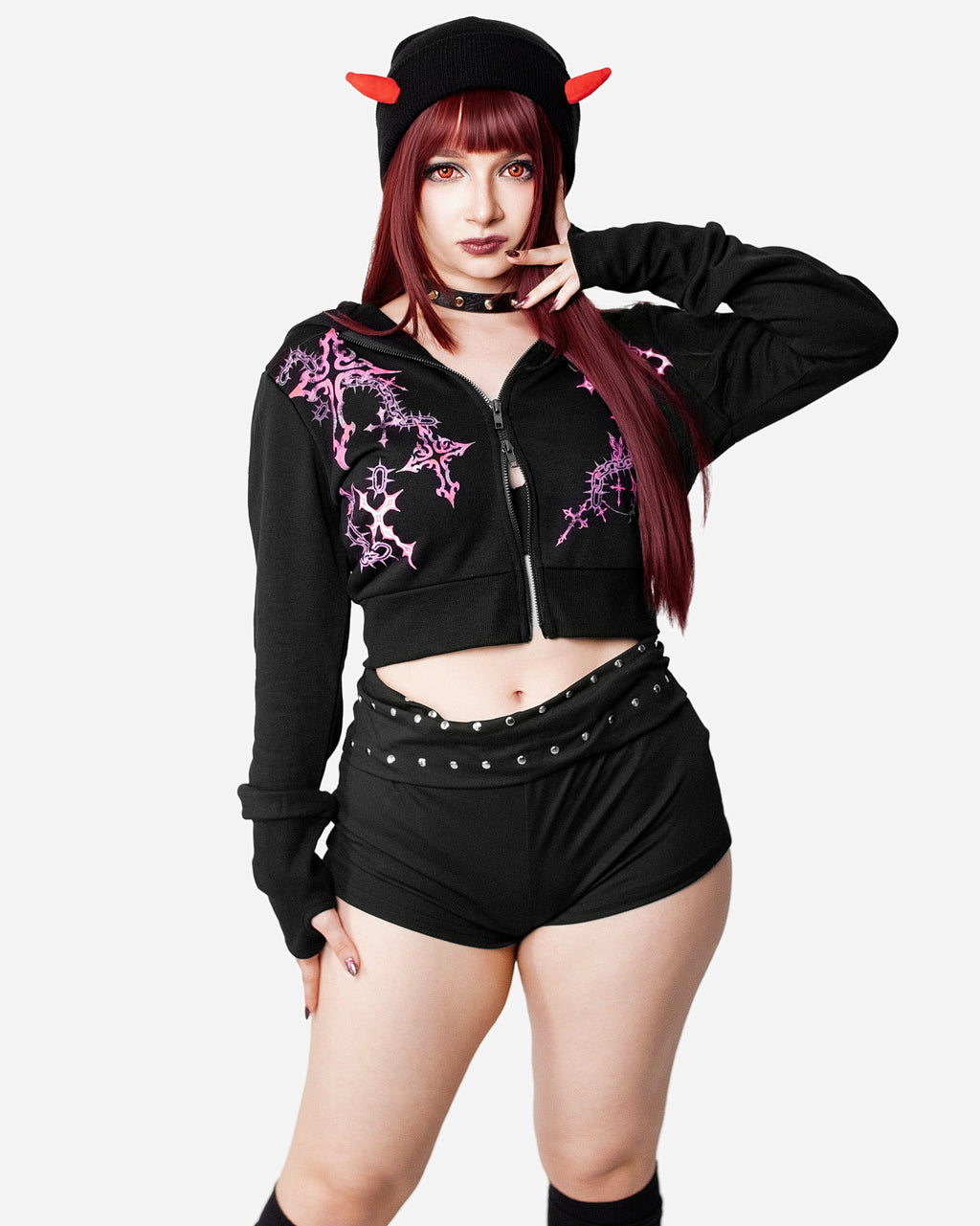 Sweet Society Pink Cross Chain Girls Extreme Crop Hoodie
