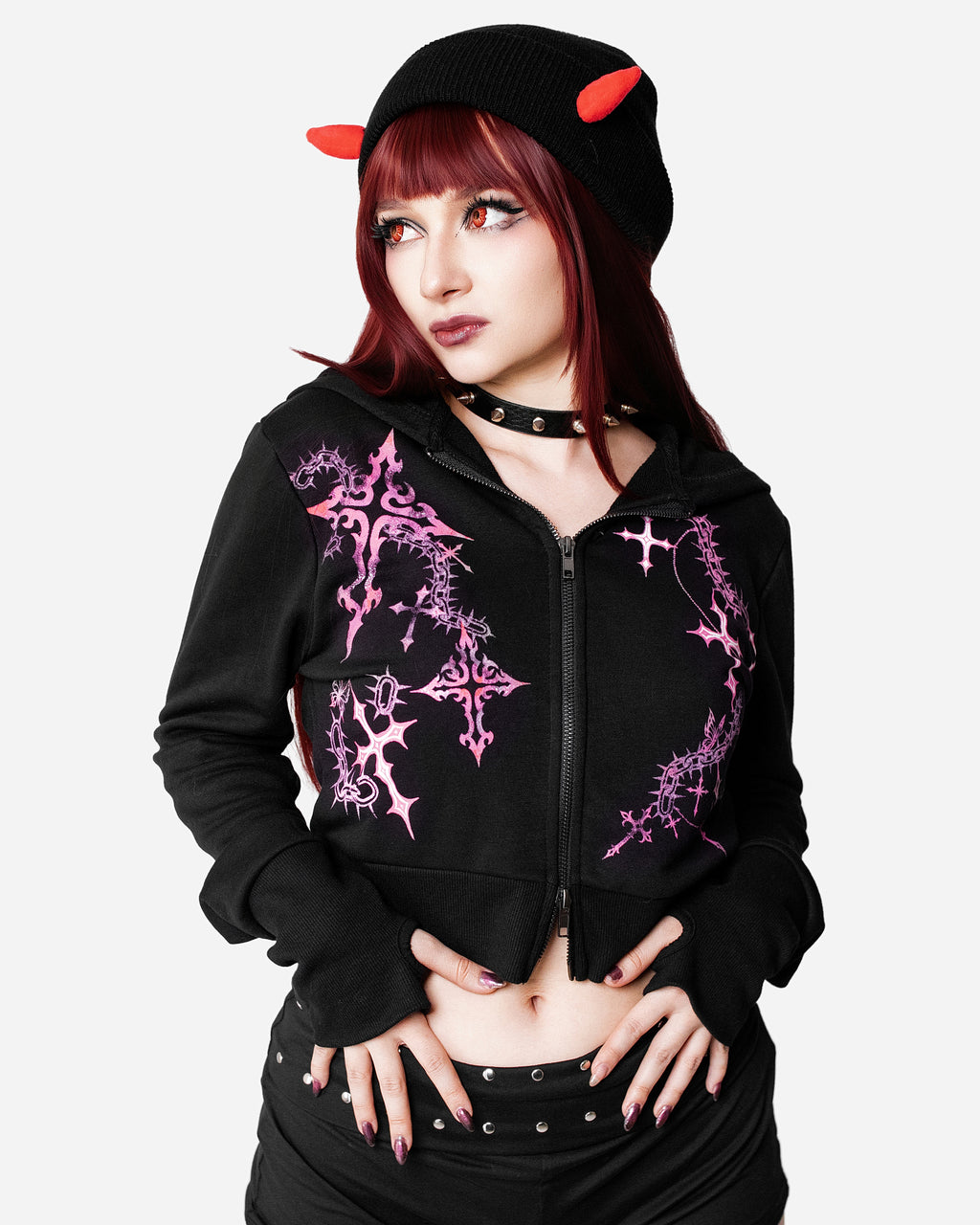 Sweet Society Pink Cross Chain Girls Extreme Crop Hoodie
