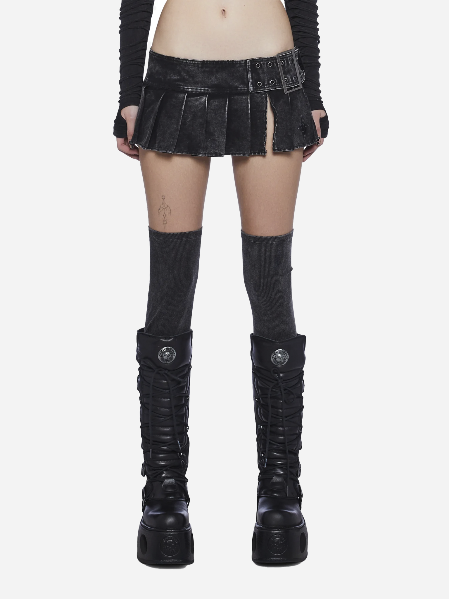 Modulation Pleated Denim Micro Skirt