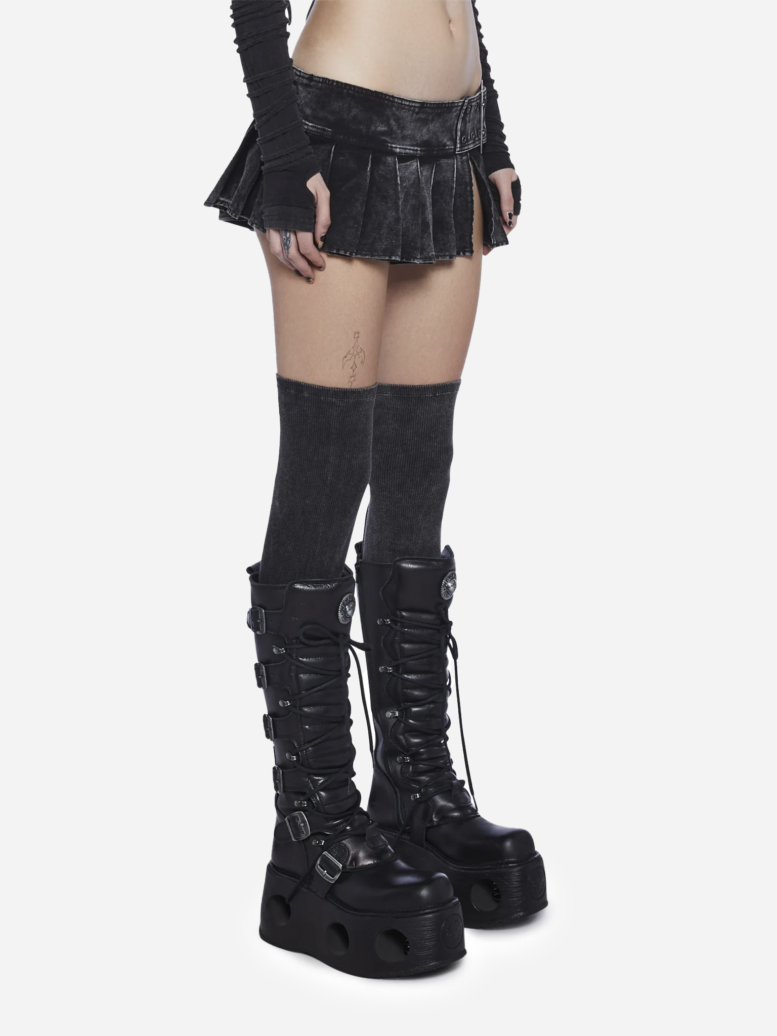 Modulation Pleated Denim Micro Skirt