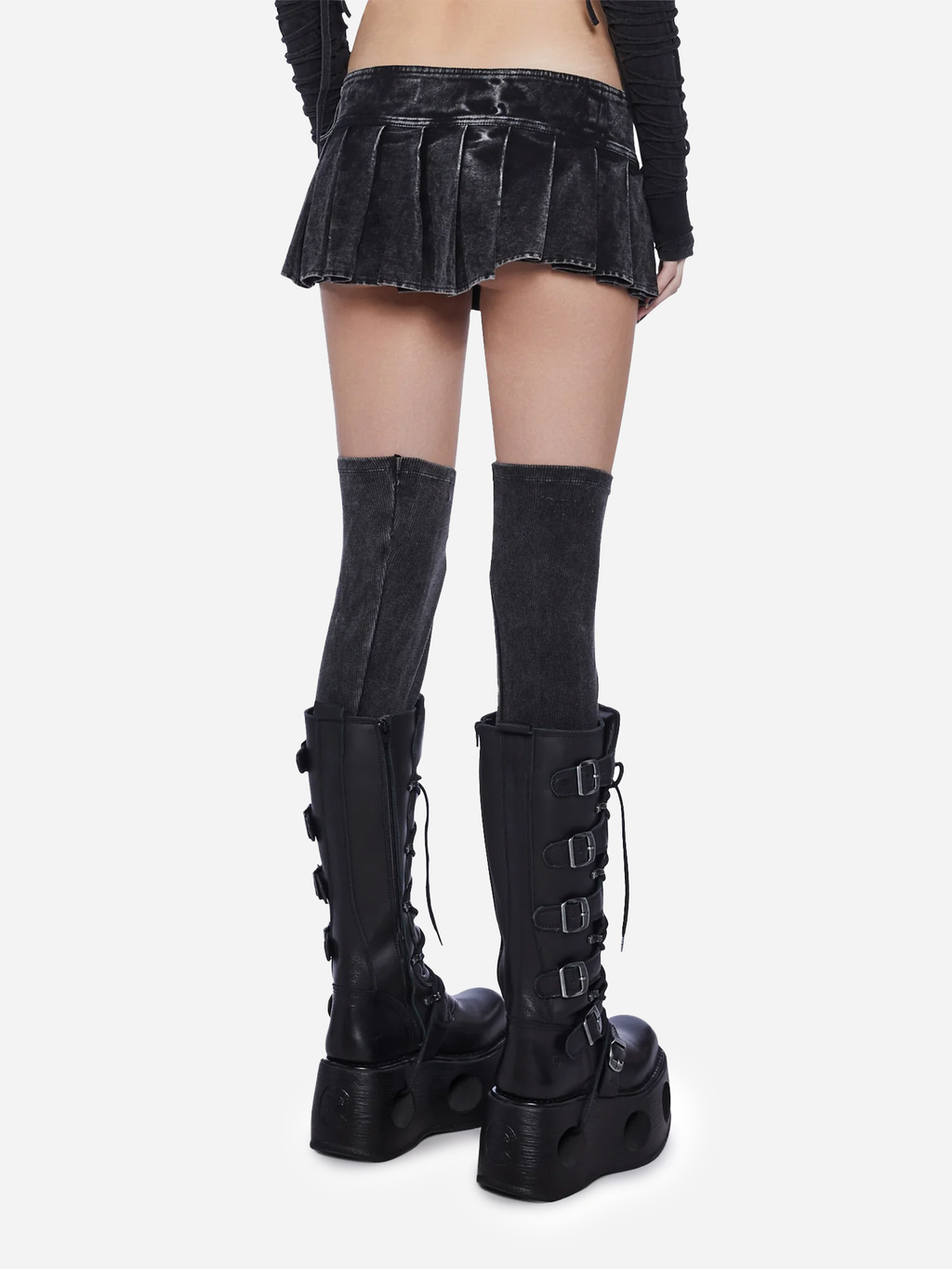 Modulation Pleated Denim Micro Skirt