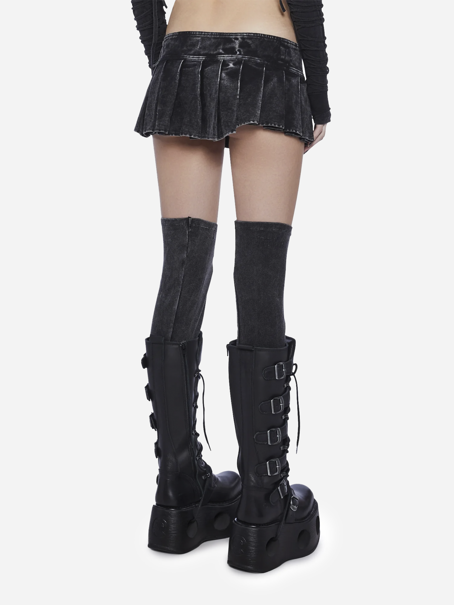 Modulation Pleated Denim Micro Skirt